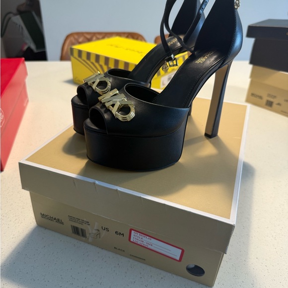 Michael Kors Black Peep-Toe Platform Heels - Picture 1 of 1